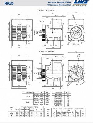 PRO 35L H/4 Генератор синхронный Linz Electric (640 kW/800 kVa, 50Hz. 400V, 1500 об. B3/B14) 